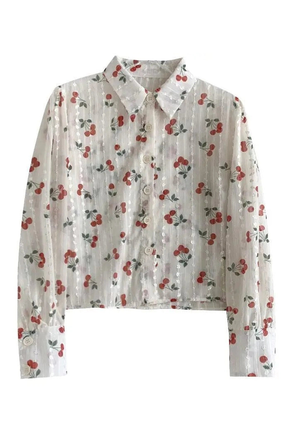 Cherry Blossom Coquette Button-Up Blouse Shoptery