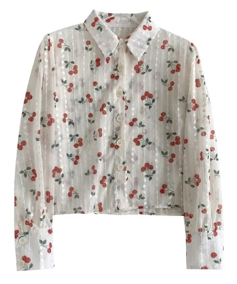 Cherry Blossom Button - Up Blouse - Blouses