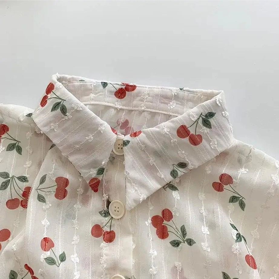 Cherry Blossom Coquette Button-Up Blouse Shoptery