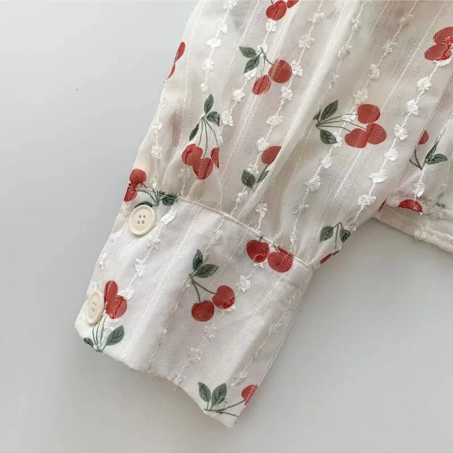 Cherry Blossom Coquette Button-Up Blouse Shoptery