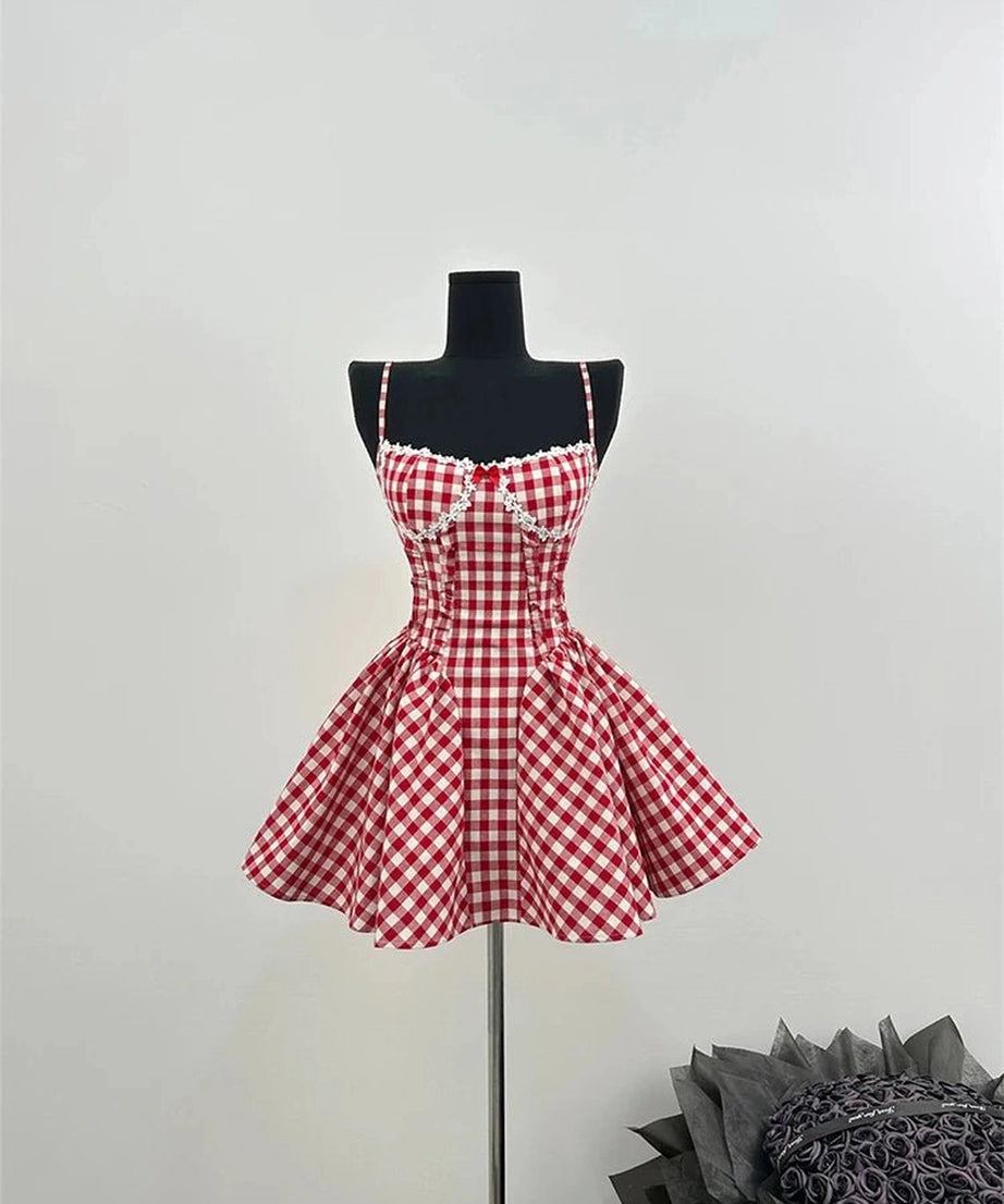 Cherry Gingham Sweetheart Dress - Dresses