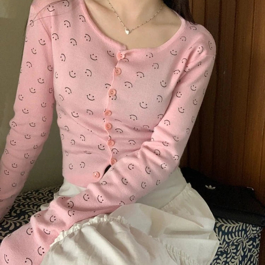 Coquette Fall Cherry Red Floral Cardigan pink One Size CHINA Shoptery