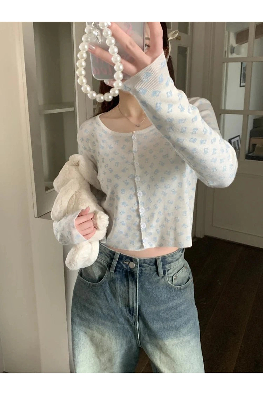 Coquette Fall Cherry Red Floral Cardigan white bear One Size CHINA Shoptery