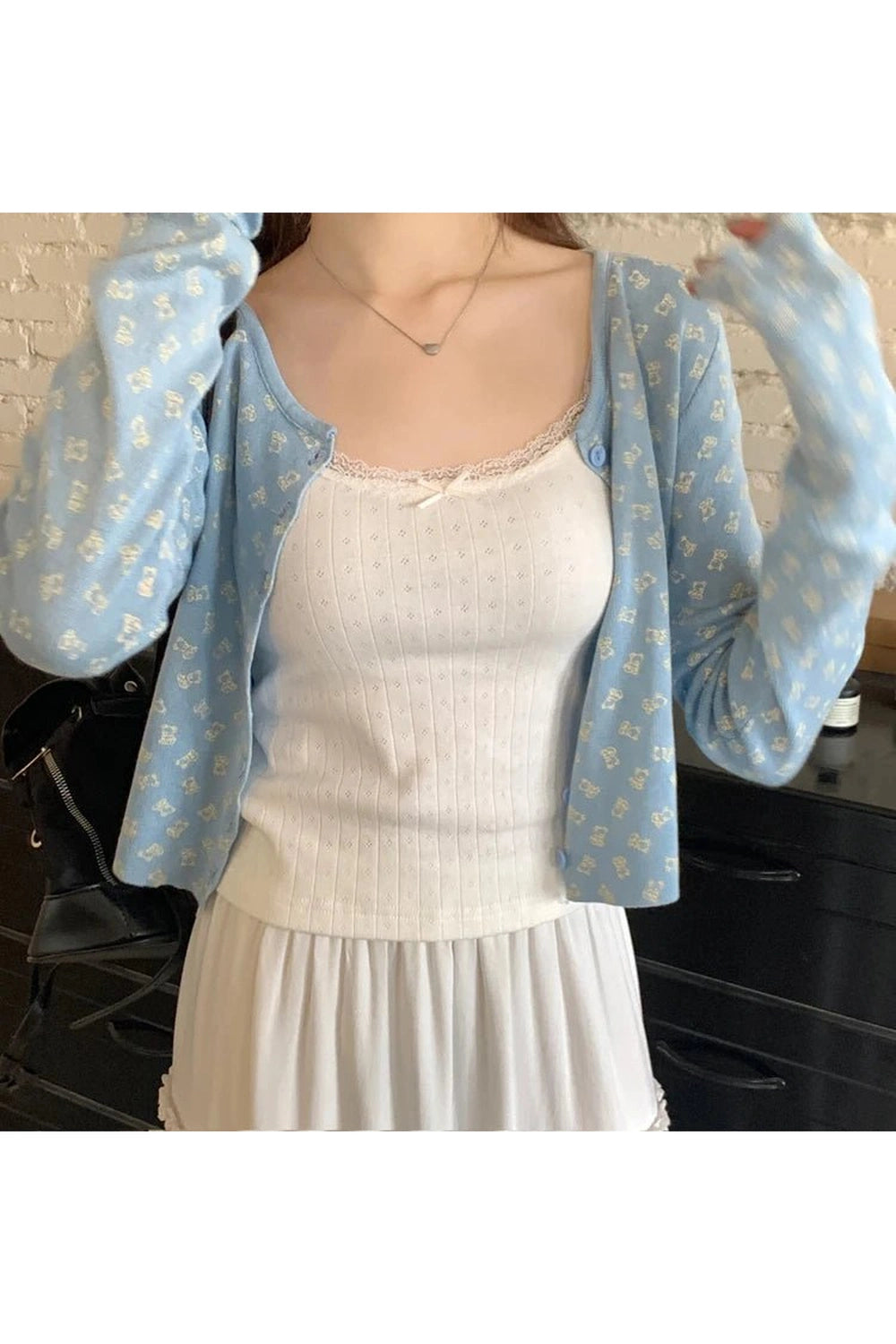 Coquette Fall Cherry Red Floral Cardigan blue One Size CHINA Shoptery