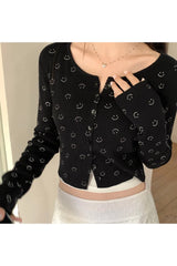 Coquette Fall Cherry Red Floral Cardigan black One Size CHINA Shoptery