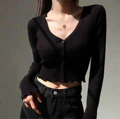 Chic Crop Cardigan Top Black Shoptery
