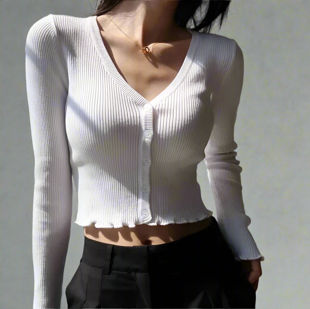 Chic Crop Cardigan Top White Shoptery