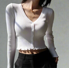 Chic Crop Cardigan Top White Shoptery
