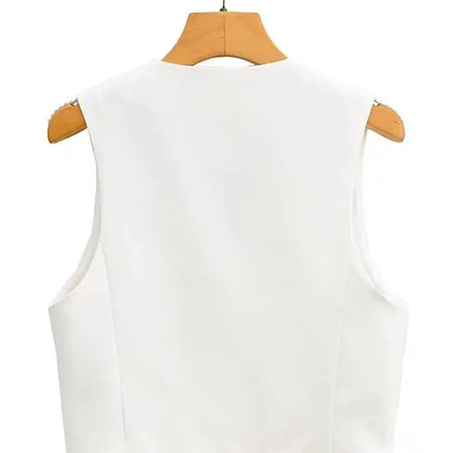 Chic V-Neck White Vest Shoptery
