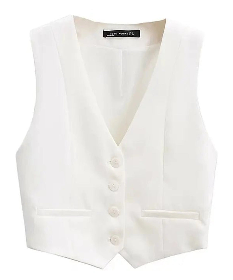 Chic V-Neck White Vest -