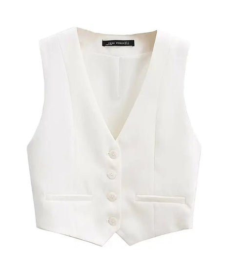 Chic V-Neck White Vest -