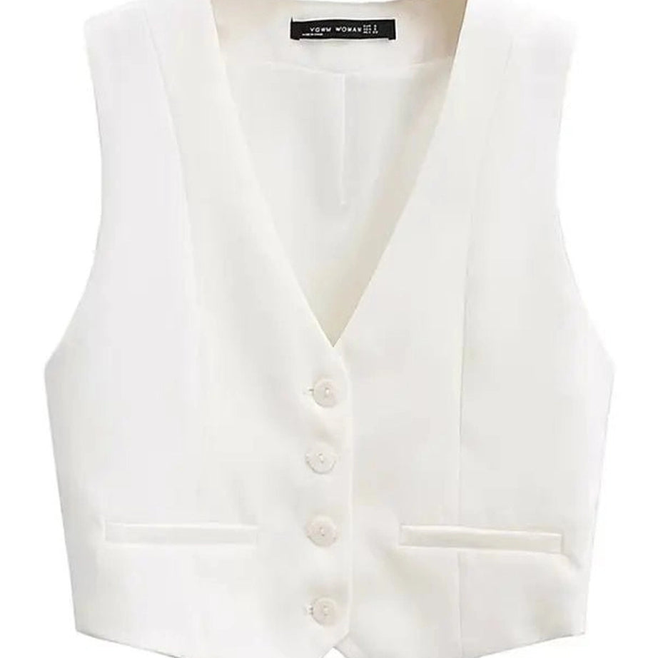 Chic V-Neck White Vest YG CT556W Shoptery