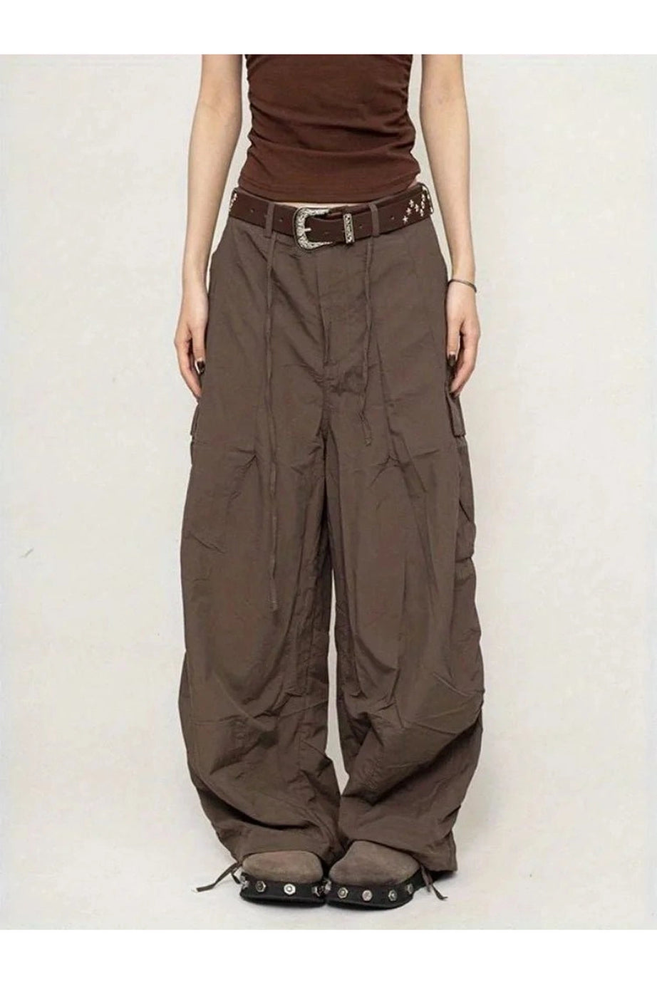 Chocolate Brown Parachute Cargo Pants - Pants