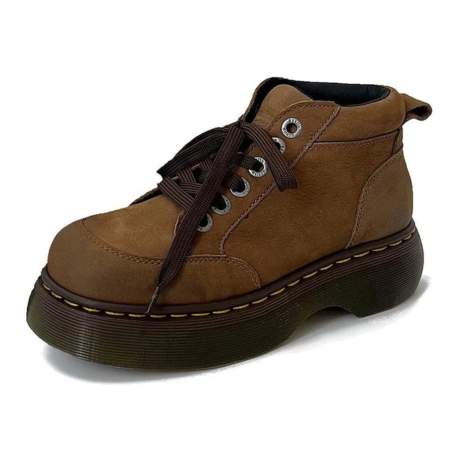 Retro Chunky Brown Leather Lace-Up Boots Shoptery