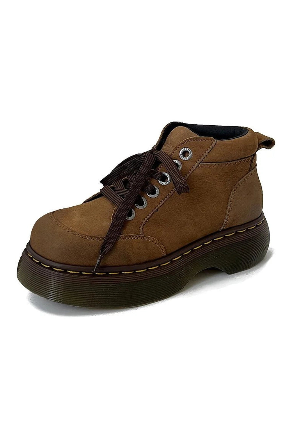 Retro Chunky Brown Leather Lace-Up Boots Shoptery