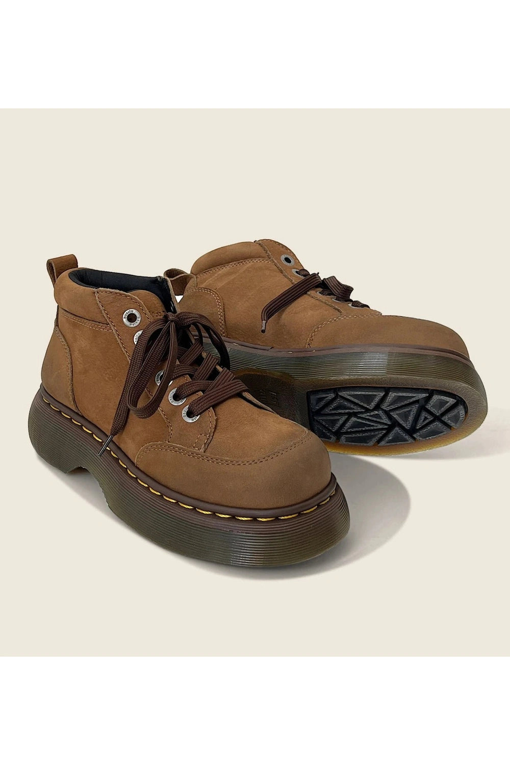 Retro Chunky Brown Leather Lace-Up Boots Shoptery