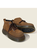 Retro Chunky Brown Leather Lace-Up Boots Shoptery