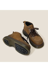 Retro Chunky Brown Leather Lace-Up Boots Shoptery