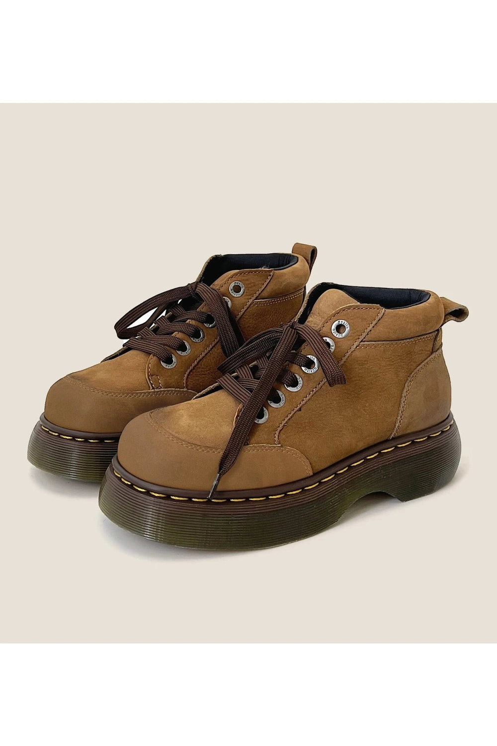 Retro Chunky Brown Leather Lace-Up Boots Shoptery