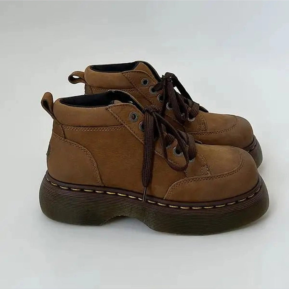 Retro Chunky Brown Leather Lace-Up Boots 1 Shoptery