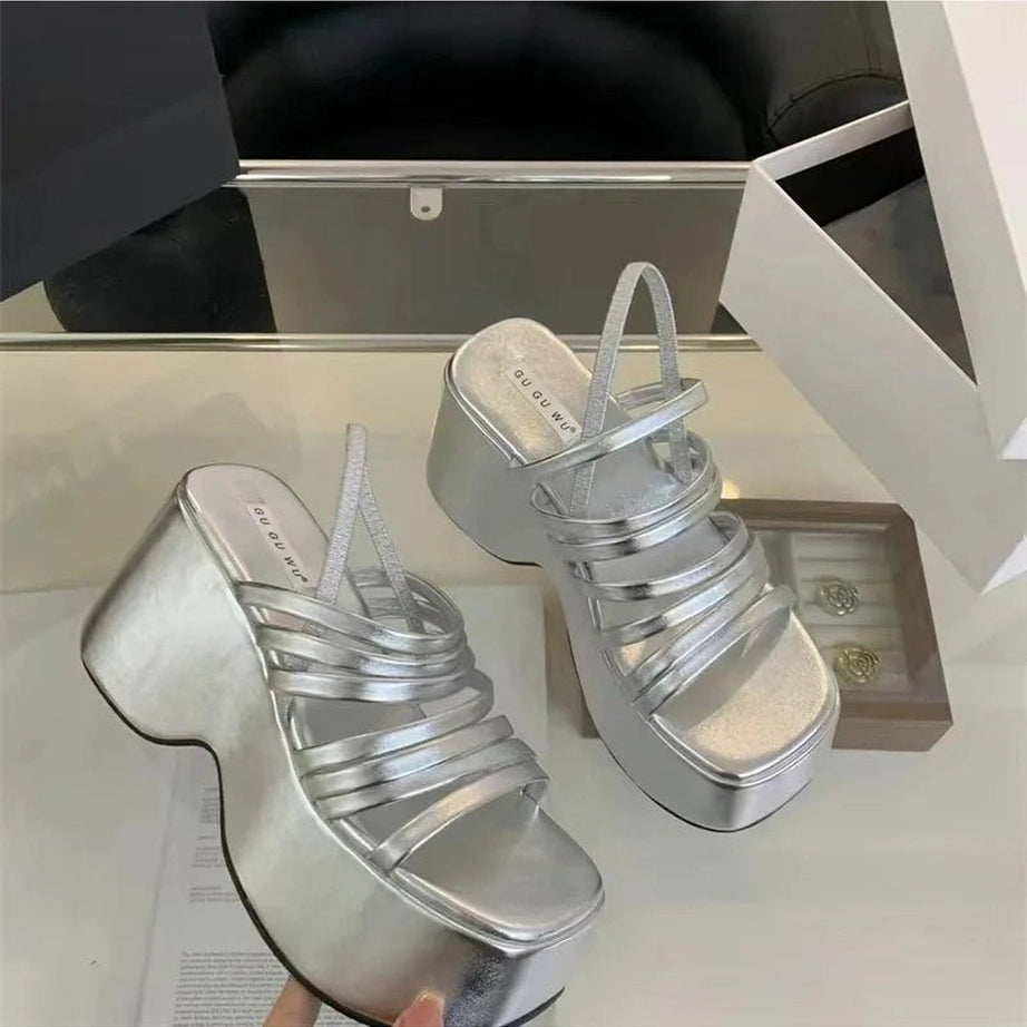 Aesthetic Alt Chunky Heels Sandals Shoptery