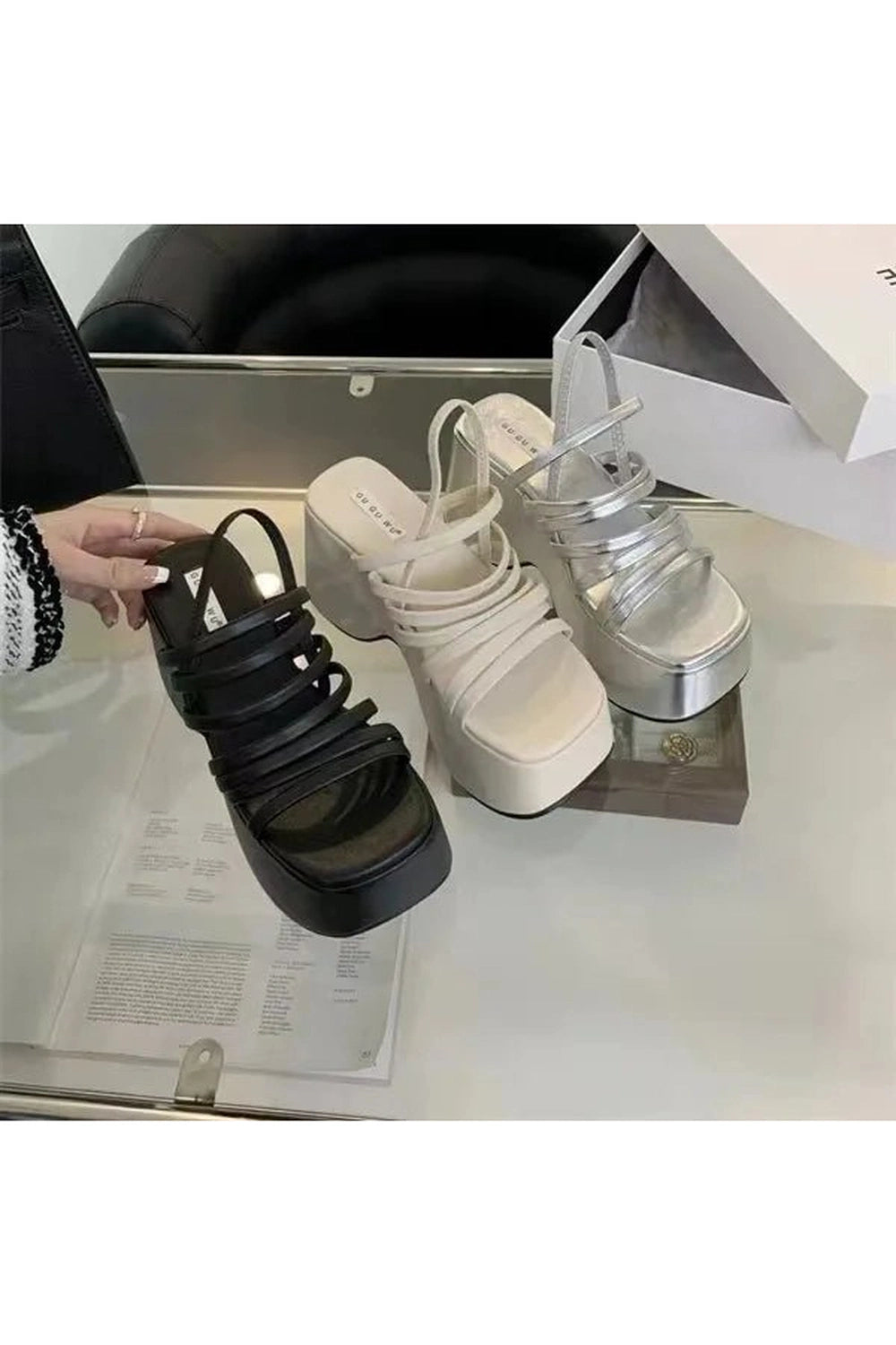 Aesthetic Alt Chunky Heels Sandals Shoptery