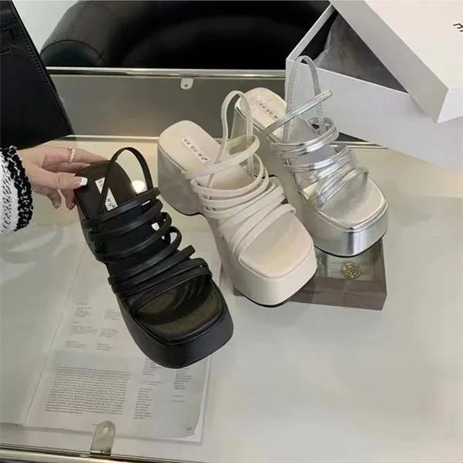 Aesthetic Alt Chunky Heels Sandals Shoptery