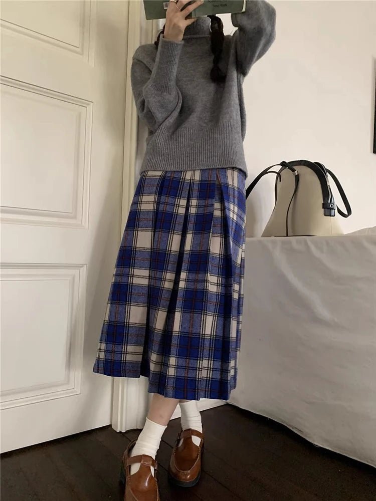 Classic Academia Plaid Midi Skirt - 