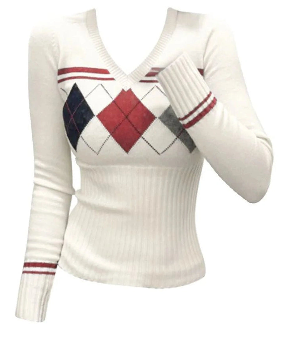 Classic Argyle Knit Sweater - Sweaters