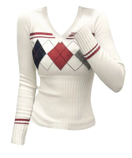 Classic Argyle Knit Sweater - Sweaters