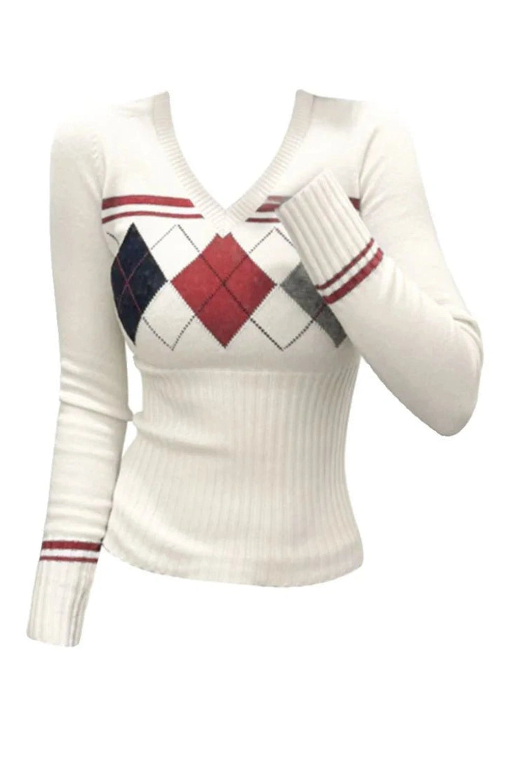 Classic Argyle Knit Sweater - Sweaters