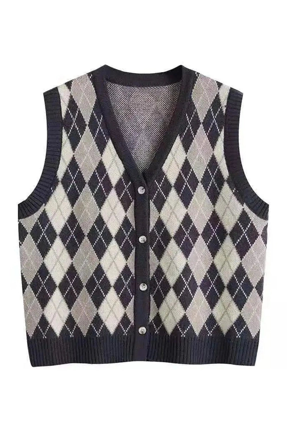 Retro Classic Argyle Knit Vest blue Shoptery