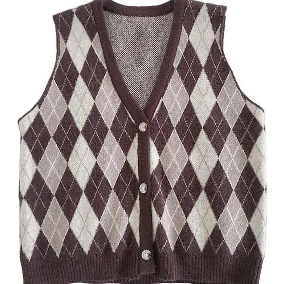 Retro Classic Argyle Knit Vest Shoptery