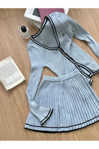 Retro Button-Up Pleated Skirt Outfit Set Shoptery