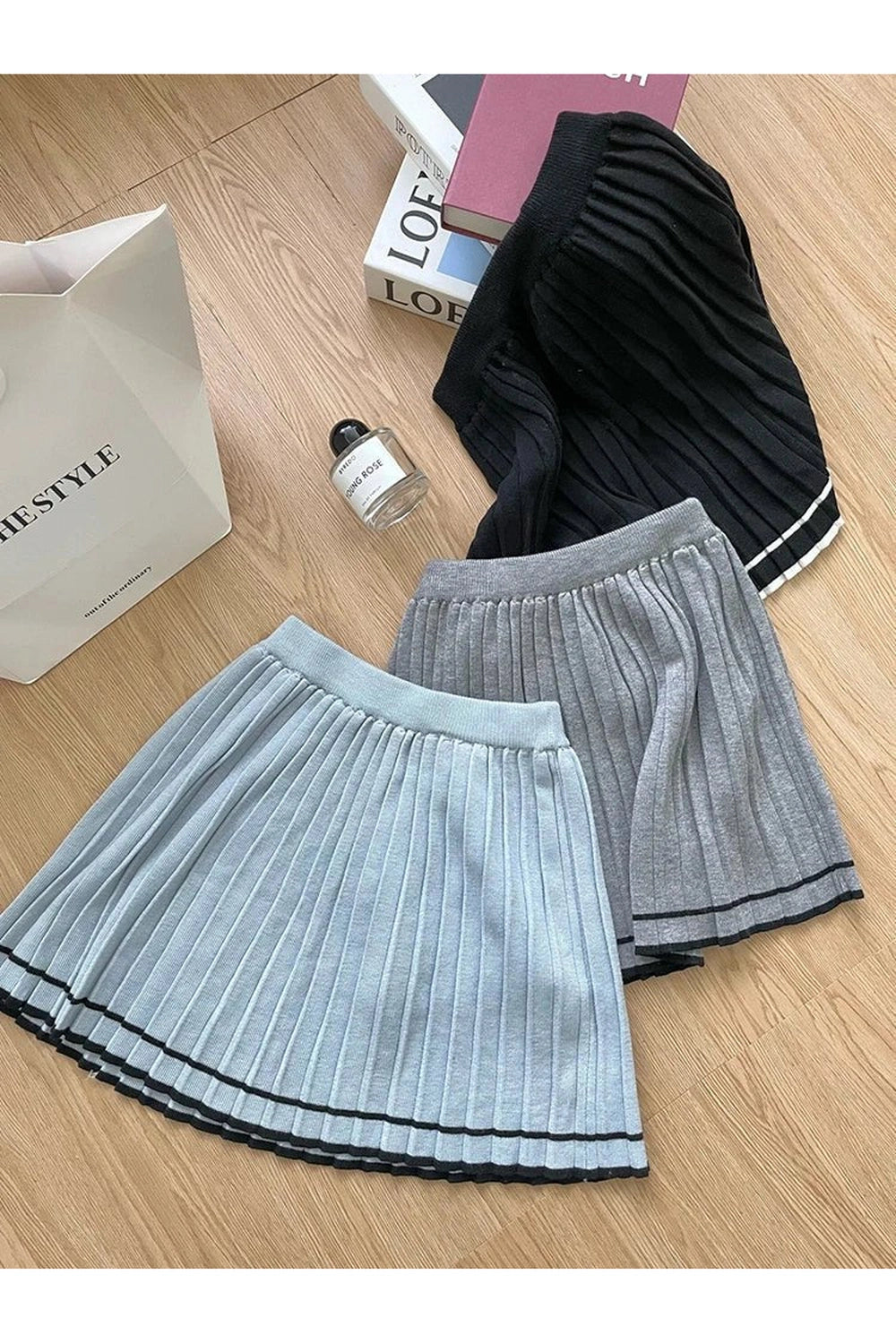 Retro Button-Up Pleated Skirt Outfit Set Shoptery
