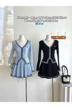 Retro Button-Up Pleated Skirt Outfit Set Shoptery