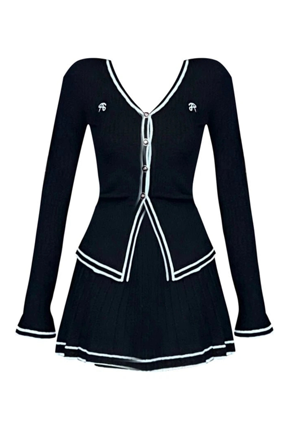 Retro Button-Up Pleated Skirt Outfit Set Shoptery