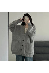 Retro Classic Camel Ribbed Cardigan gray Shoptery