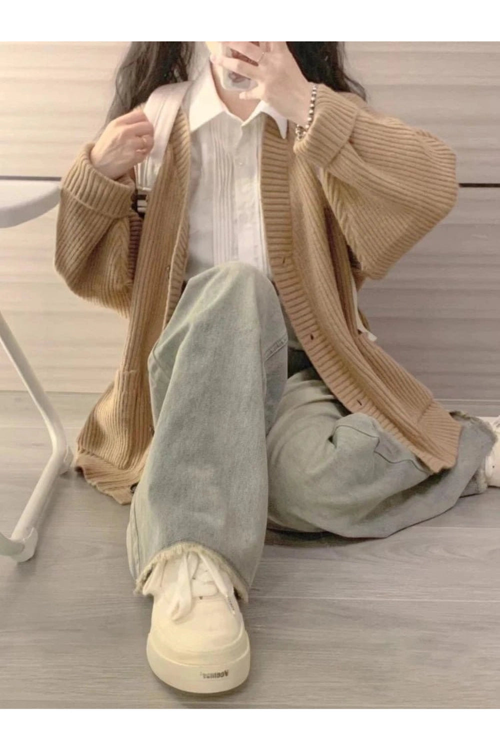 Retro Classic Camel Ribbed Cardigan Shoptery