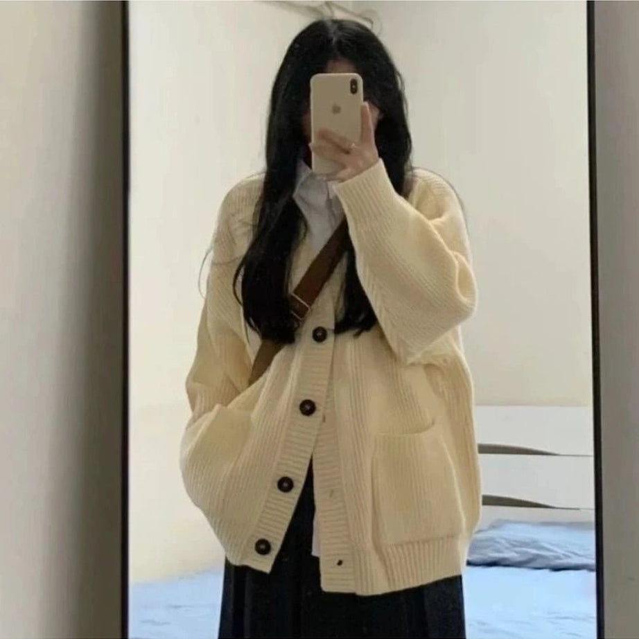 Retro Classic Camel Ribbed Cardigan beige Shoptery