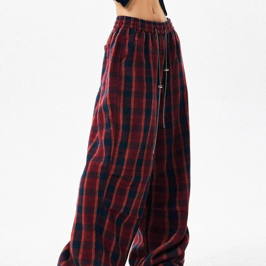 Alt Punk Plaid Baggy Lounge Pants Red Shoptery