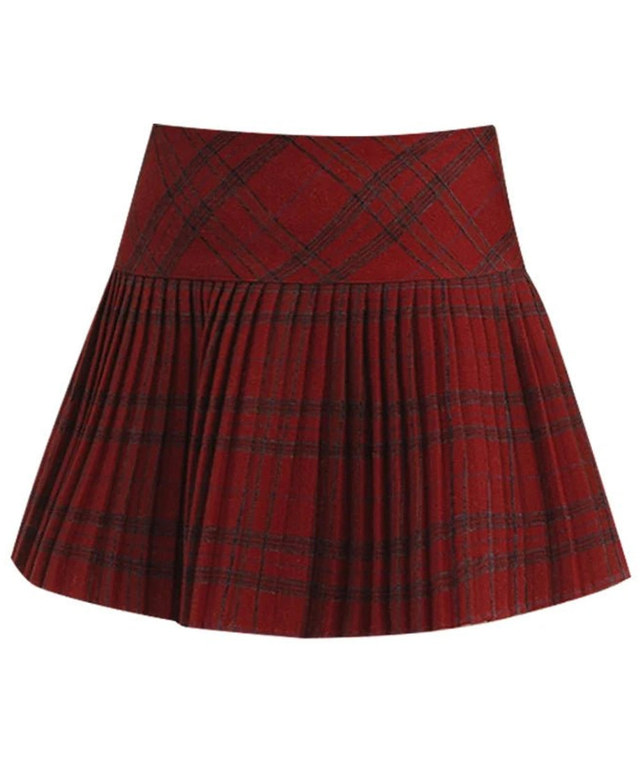 Classic Red Plaid Pleated Skirt - Skirts