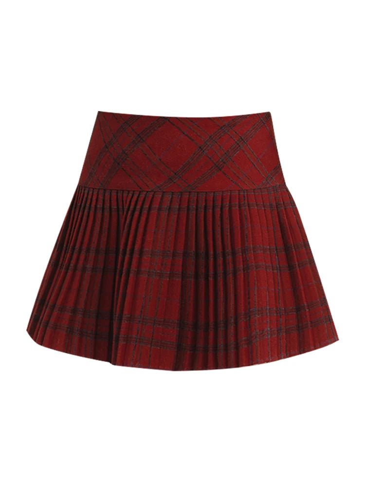 Classic Red Plaid Pleated Skirt - Skirts