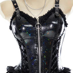Visual Kei Holographic PVC Corset Ruffle Mini Dress Set Shoptery