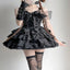 Jirai Kei Black Cross Chain Lace-Up Ruffle Mini Dress Set Only dresses Shoptery
