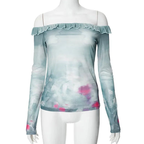 Coquette Cloudy Sky Off-Shoulder Top Light Blue Shoptery