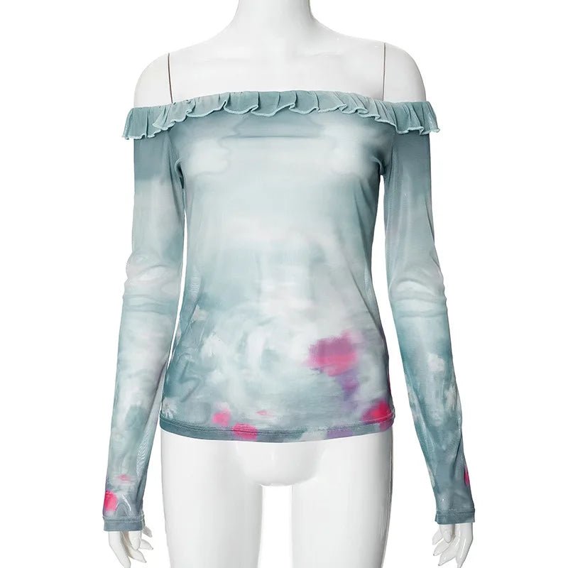 Coquette Cloudy Sky Off-Shoulder Top Light Blue Shoptery