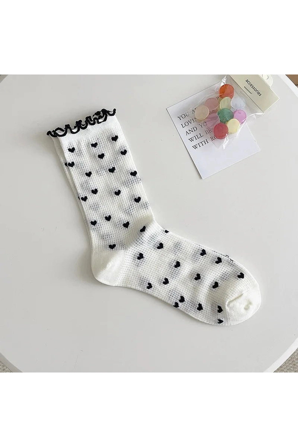 Coquette Colorful Dots Crew Socks Heart Black EUR 34-39 Shoptery