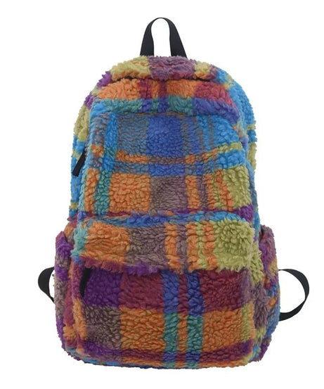 Colorful Patchwork Sherpa Backpack - Backpacks