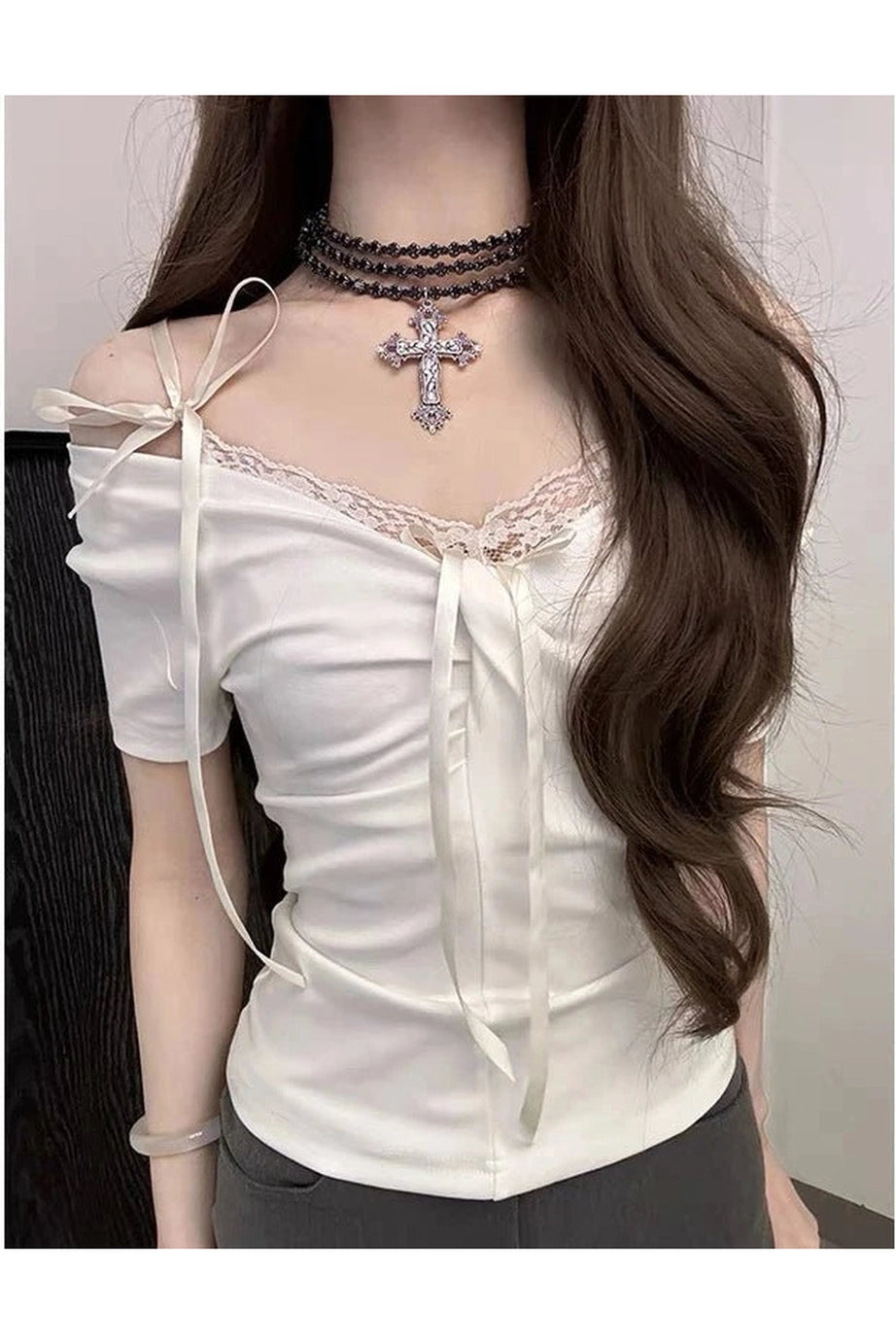 Coquette Lace Up Shoulder Tops - Shirts & Tops